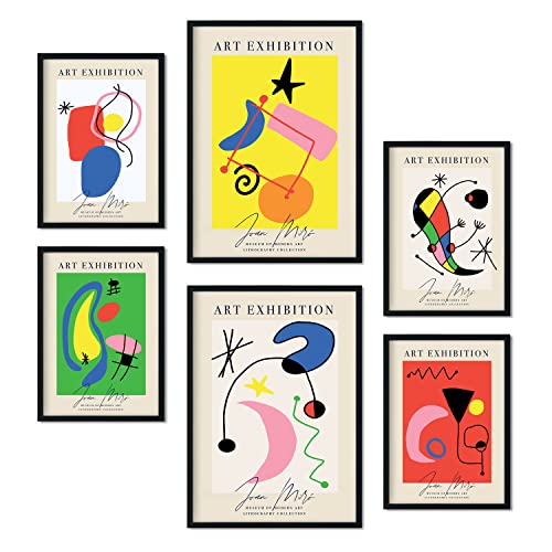 Nacnic Set von 6 Miró Kunst Posters. Sammlung von Plakate mit Collage Ästhetik für Innendekoration. Größen A3 und A4. Rahmenlos