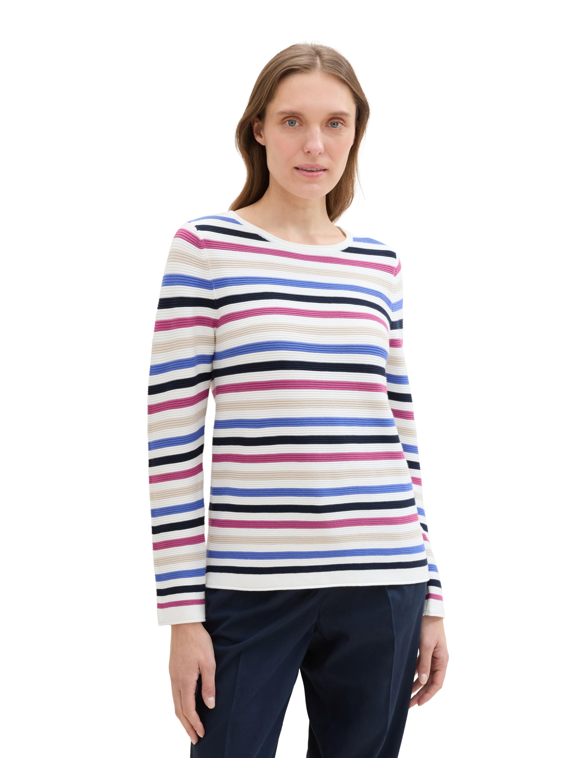 TOM TAILOR Damen Basic Strickpullover aus Bio-Baumwolle, 36208 - Colorful Knit Stripe Design, M