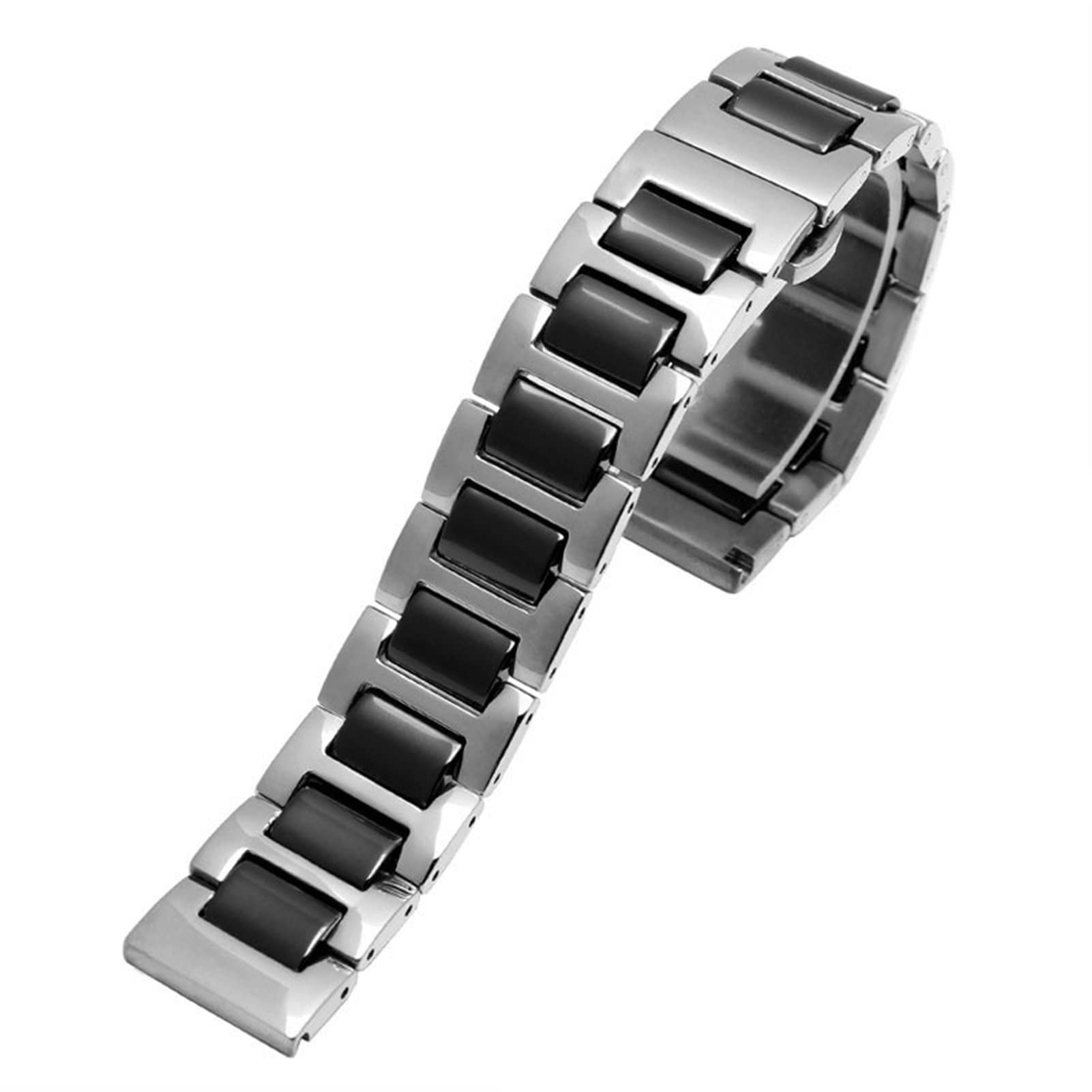 SCRUBY Für Frauen Mann Keramikarmband Edelstahl Kombination Watchband 12 14 15 16 18 20 22mm Gurt Fashion Watch Watchwatch Band(Black silver,20mm)