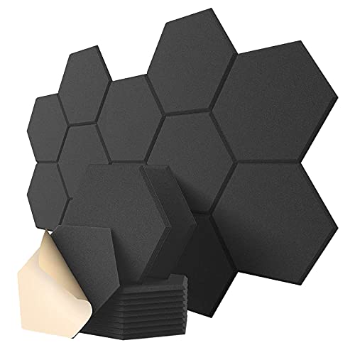 sunwes 12 Packungen Selbstklebende Akustik Platten, 12X10X 0,4 Zoll Schalldichte Schaumstoff Platten,Hexagon Schall Schutz Platten