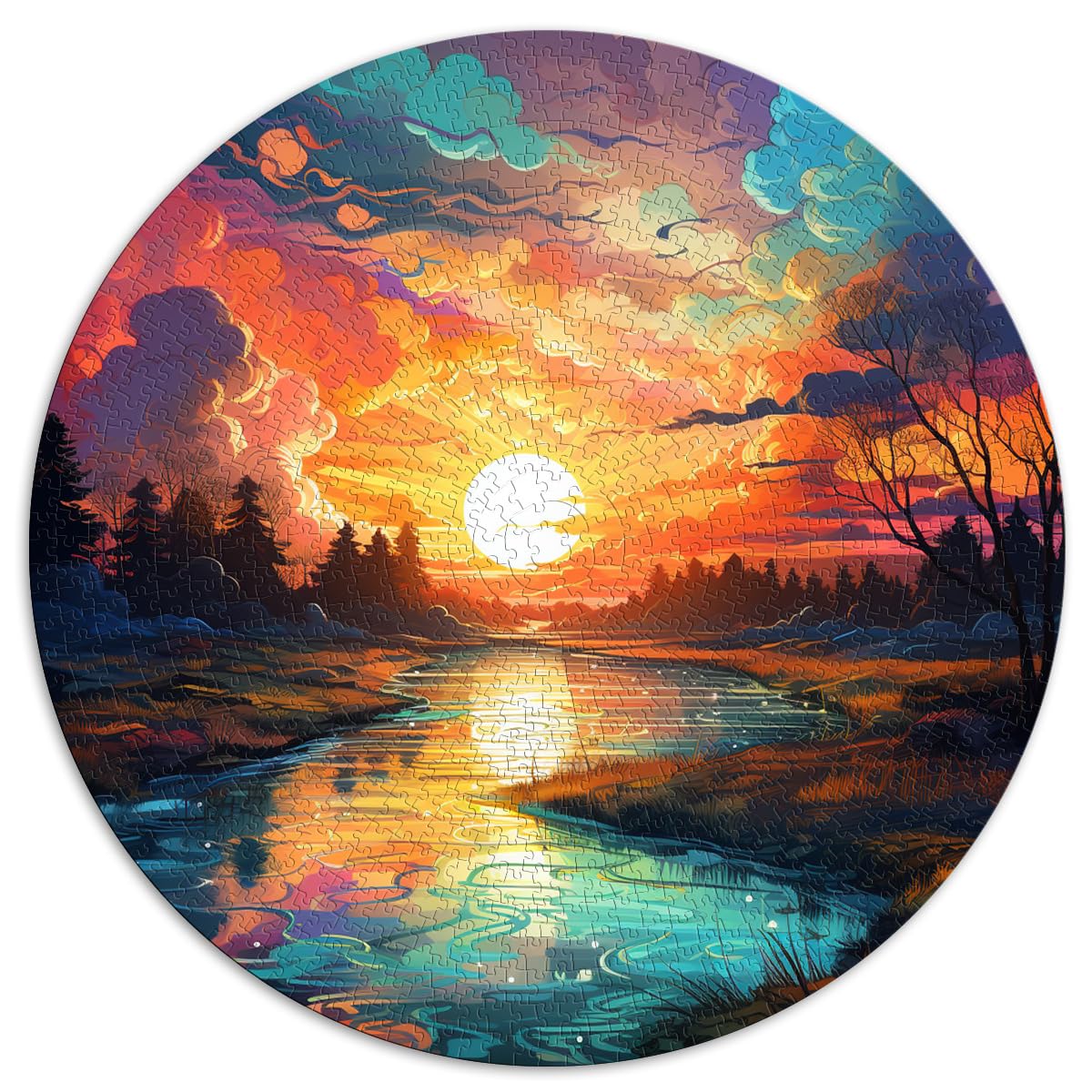 Puzzles für Sonnenaufgang über dem Fluss Puzzles 1000 Teile 26,5x26,5 Zoll für Puzzles Familienspiel Stressabbau Schwieriges Herausforderungspuzzle