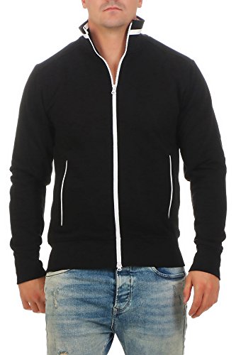 Happy Clothing Herren Sweatjacke sportlich ohne Kapuze - gestreifte Trainingsjacke - Sweatshirtjacke - Zip-Jacke Reißverschluss mit Kragen, Größe:4XL, Farbe:Schwarz