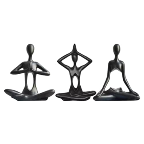 Begchy Yoga-Figur, Yoga-Statue für Den Schreibtisch, Yoga-Figuren-Set, Kunstharz-Statuen für Zuhause, Büro, Dekoration, Schreibtisch-Ornamente, Schwarz