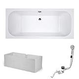 HOESCH Badewanne ELEGANCE | Design Badewanne | mit Mittelablauf | Acryl | 170x75cm | Komplettpaket mit Styroporträger und Ablaufgarnitur