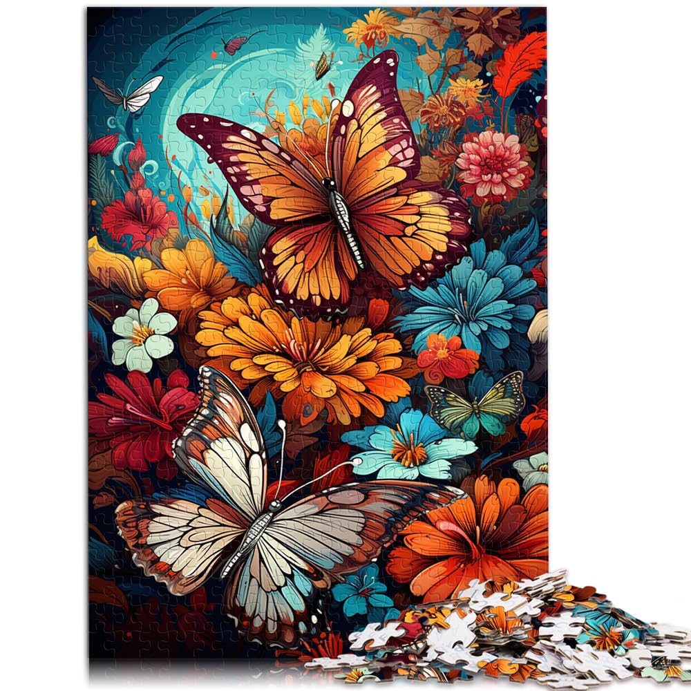 Puzzles Bunte psychedelische Blumen und Schmetterlinge 1000 Puzzles für Erwachsene Holzpuzzle Familienaktivität Puzzles Lernspiele 1000 Teile (50x75cm)