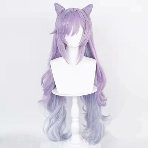 WCCNKK Anime Cosplay Perücke, Keqing Perücke, 90 cm Langes Lockiges Haar Mit Violettem Farbverlauf, Mit Kostenloser Perückenkappe, Für Party Alltag Halloween Perücke Cosplay, Anime-Geschenk