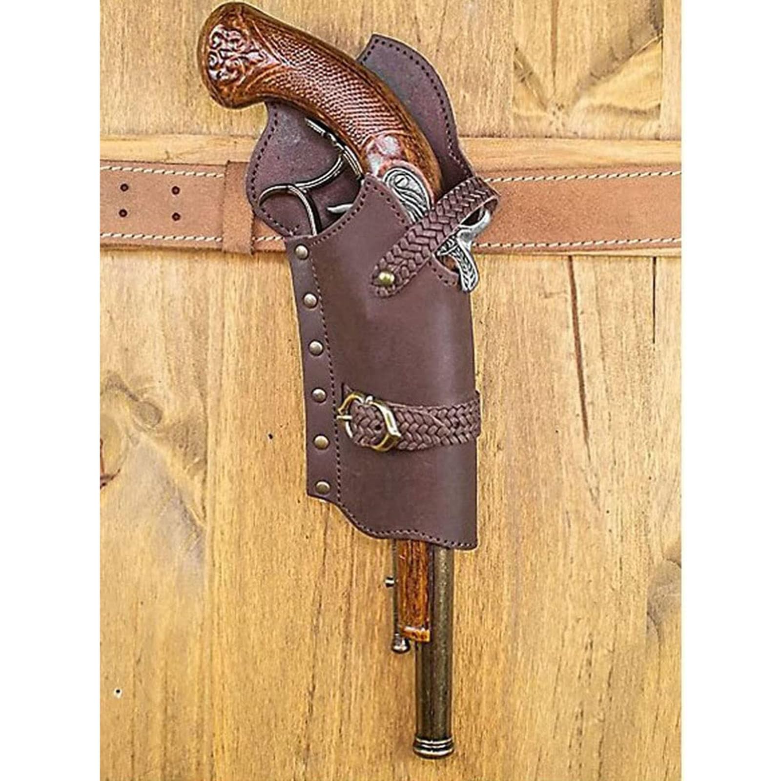 MDFCZXP Piraten Steinschloss Holster für Cosplay Mittelalter Steampunk Leder Pistole Holster,Braun,10cm