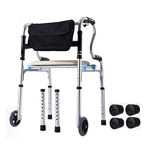 Mobility Walker Walking Frame Walker Folding Lightweight Aluminum Adjustable Height Rollator for Elderly Seniors Mobility Aid with Seat Run Forward