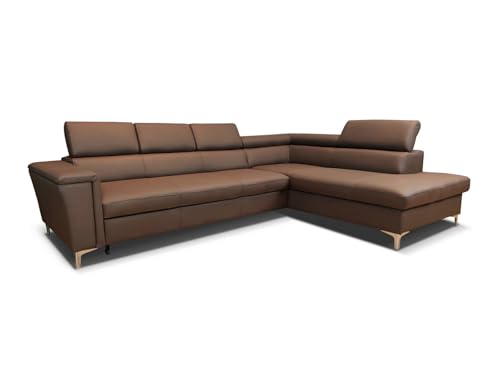 Quattro Meble Luxus in Ihrem Wohnzimmer Sofa der Premiumklasse „Roma“ 295x210 cm aus hochwertigem Naturleder Toledo Sofa Couch mit Schlaffunktion, Bettkasten und Kopfstützen (296x210 cm Ecke Rechts)