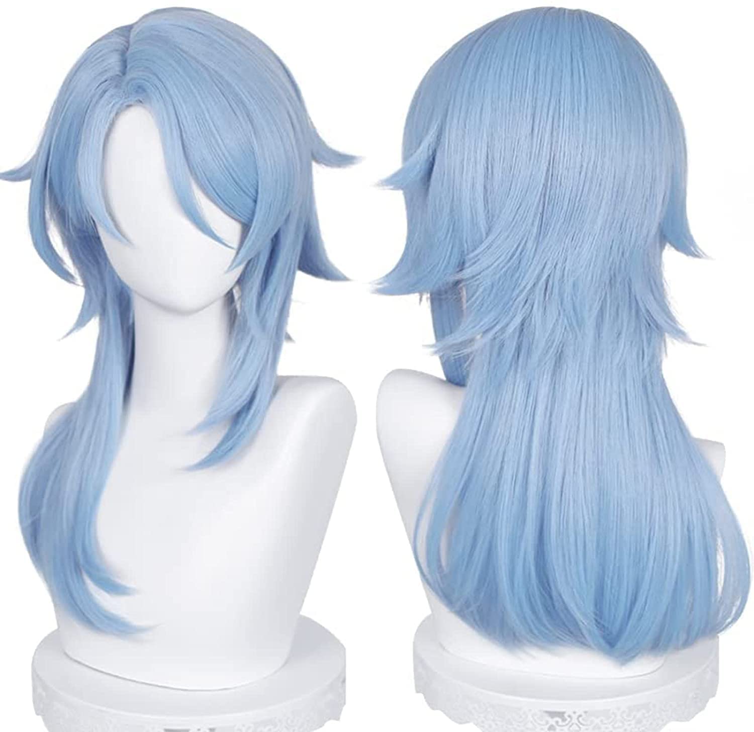 LINLINCD-Wig Anime Cosplay Genshin Impact Kamisato Ayato Cosplay Perücke Halloween Kostüm Anime Party Blau geschichtetes Seitenscheitelhaar