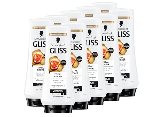 Gliss Spülung Total Repair (10x 200 ml), Haarspülung repariert trockenes, strapaziertes Haar, Pflegespülung für bis zu 90% weniger Haarbruch