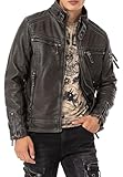 Cipo & Baxx Herren Kunstlederjacke Bikerjacke Übergangsjacke Jacke CM223 Grau L