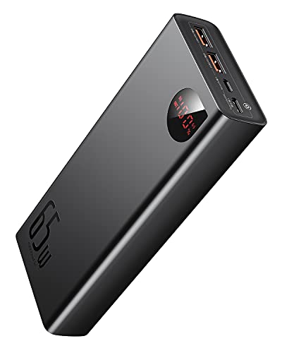 Baseus Power Bank 20000mAh, PD 65W QC 4.0 Schnellladung USB C Externer Akku Telefonladegerät mit Tri-Ausgängen und LED Display für iPhone 12 11 Pro Max XS XR S21 S20 Macbook iPad Air Pro usw (Schwarz)