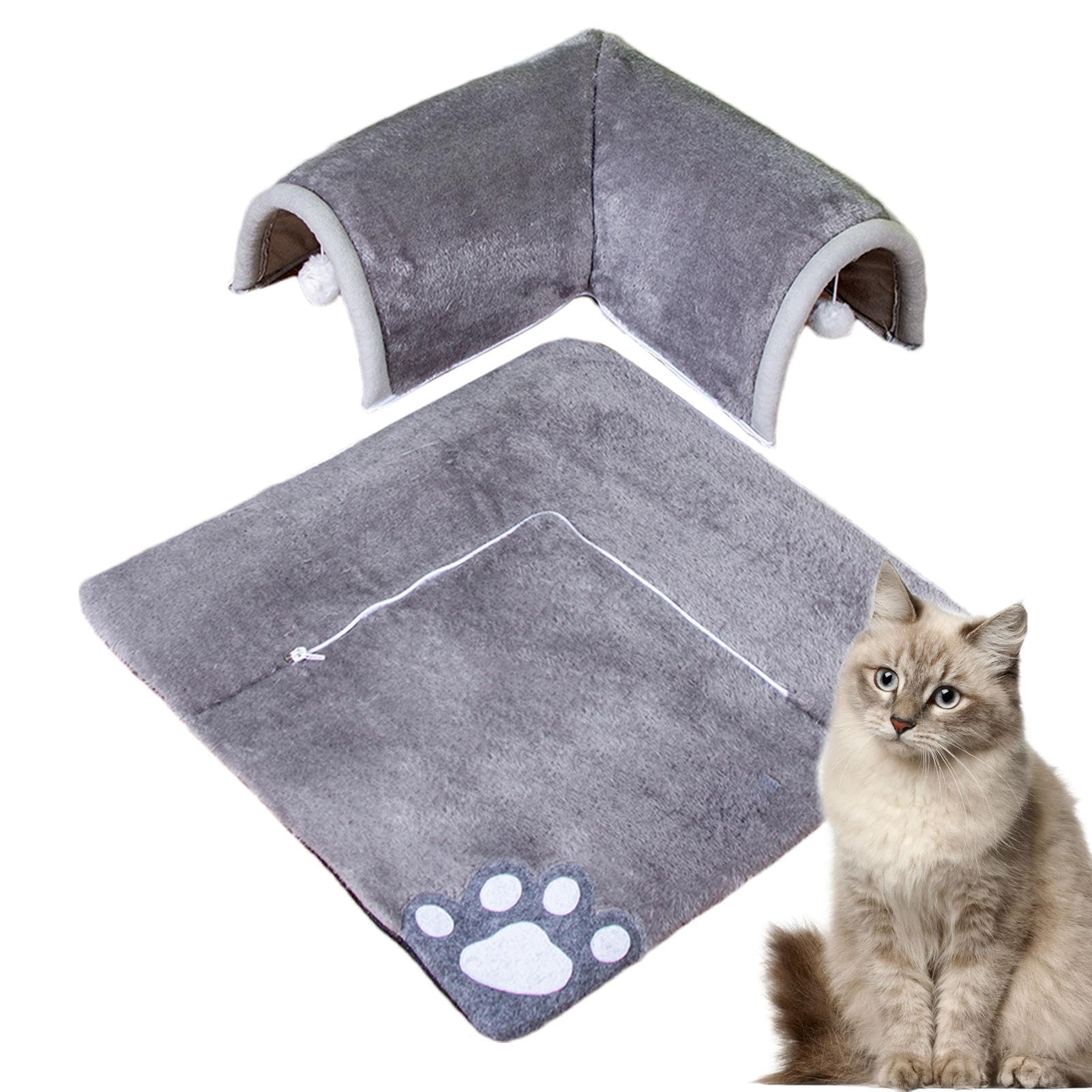 Katzentunnel-Bettteppich | Katzenrohrspielzeug mit einem hängenden Ball | Waschbares Katzenbett Höhle für Indoor-Katzen mit Plüschball | Quadrate Katzentunnel | Haustier-Plüschbett Hundehaus