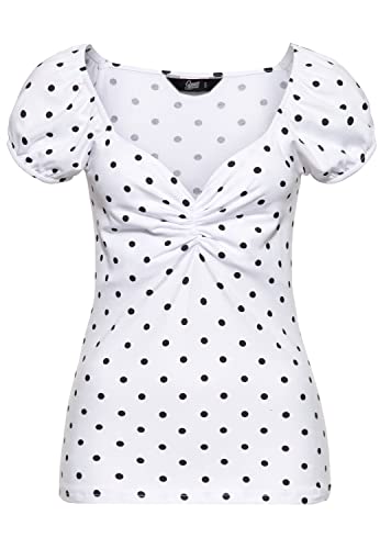 Queen Kerosin Damen Polka Dots Top | Top Gerafft | Vintage Top | Pin Up | 50S Top | Rockabilly Top | Schwarz Gepunktet