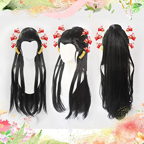 LINLINCD-Wig Anime Cosplay Demon Slayer Kimetsu No Yaiba Daki Schwarzes langes gerades Cosplay Hitzebeständiges Kunsthaar Halloween Karneval+Gratis Perückenkappe