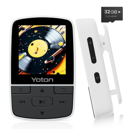 YOTON MP3 Player mit Bluetooth 5.2, 32GB Speicher, Mini HiFi Musikplayer mit Sportclip, unabhängiger Lautstärkeregler, FM-Radio, inklusive Kopfhörer, Weiß