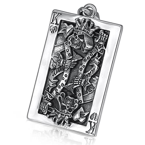 VOYADE Spielkarte Aus Sterlingsilber Für Herren, Pfirsichherz, K-Totenkopf-Anhänger, Spielkarte Aus 925Er Sterlingsilber, K-Tag-Halskette, Hip-Hop-Wind-Totenkopf-Anhänger,Silber,pendant+chain 70CM