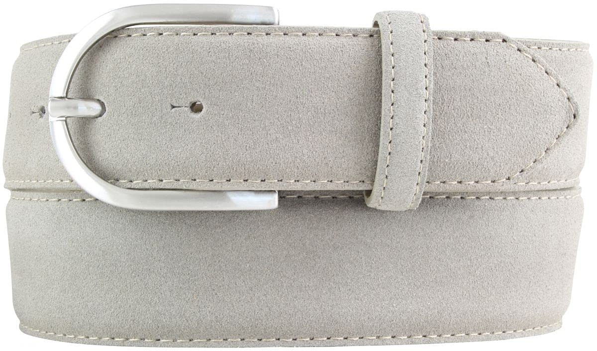 BELTINGER Damen-Gürtel aus Veloursleder 4 cm | Velour-Gürtel für Damen 40mm | Wildleder-Gürtel 4cm mit runder Gürtelschnalle | Hellgrau 85cm