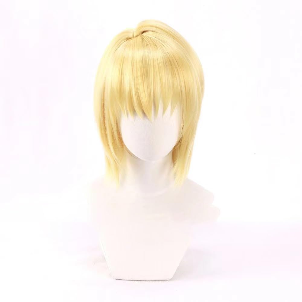 WCCNKK Anime Cosplay Perücke, HUNTER×HUNTER Kurapika Perücke, Kurzes Glattes Blondes Haar, Mit Perückenkappe, Für Party Alltag Halloween Perücke Cosplay, Dekoratives Geschenk