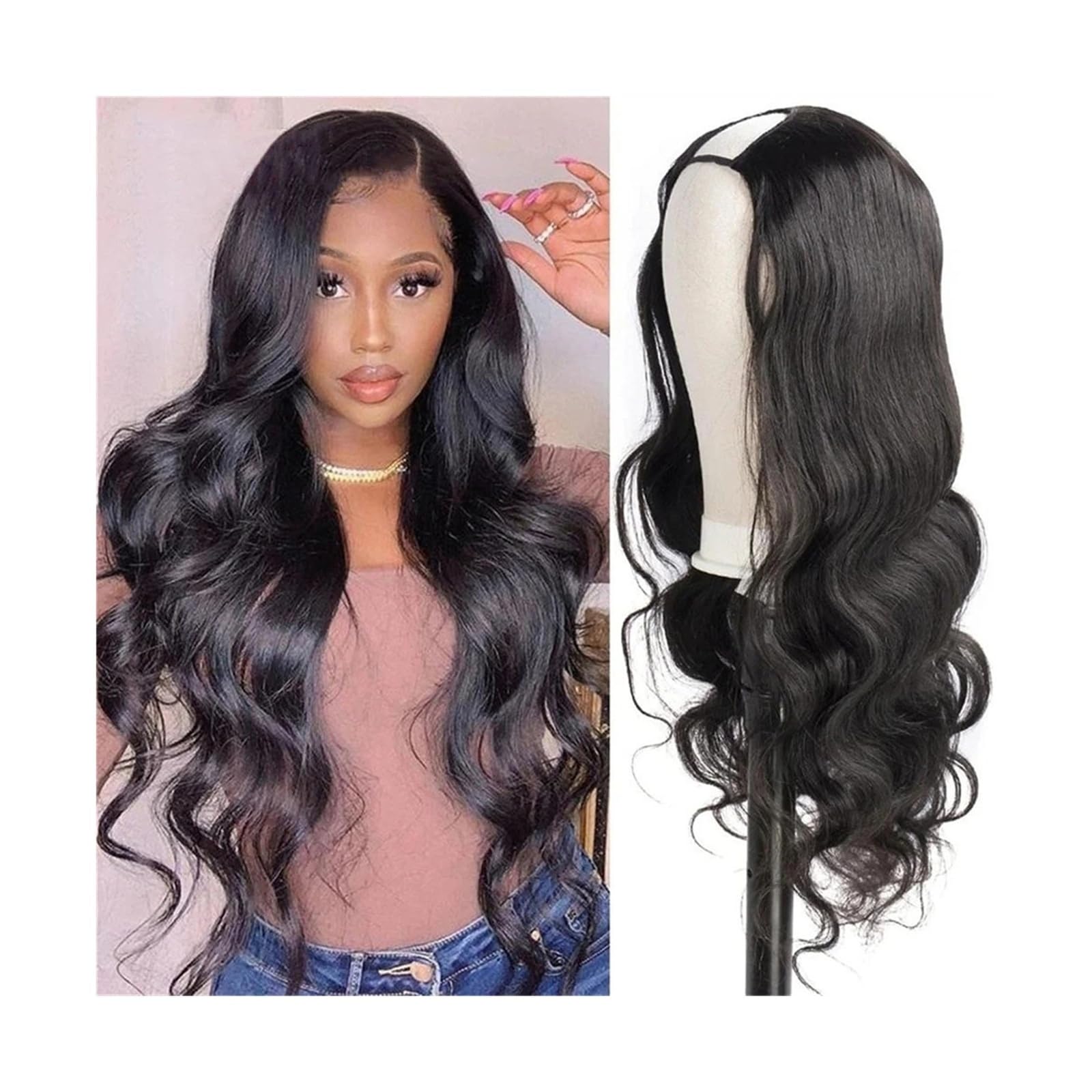 Perücken U-Teil-Perücke, gewellt, U-Teil, Echthaar-Perücke for Damen, brasilianisches Remy-Haar, 25,4–66 cm, klebefrei, voller Kopf, U-Form, Clip-in-Perücken, natürliche Farbe Die besten Perücken aus