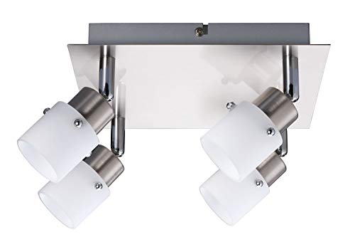 Nice Price 664.82.LED Deckenleuchten Spotlights Rondell 4x3,5W G9 LED 3000K 320L warmweiß G9 Eisen gebürstet/Opal 230V Metall/Glas