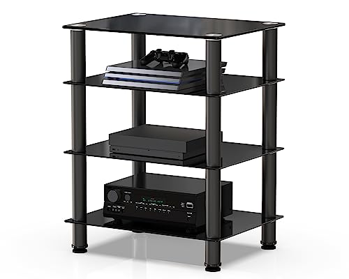 FITUEYES TV Rack HiFi Regal Audio Schrank Glas und Alu 600x455x762mm AS406001GB