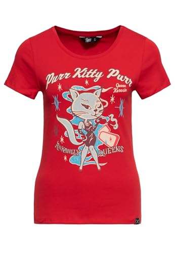 Queen Kerosin Damen T-Shirt | Rockabilly | Kitty | 50S | Slim Fit | Front-Print | Retro | Vintage| Rock'n'roll | Cat| Comic Art Purr Kitty Purr