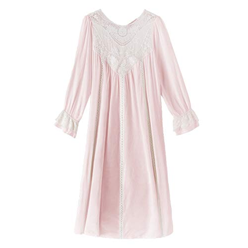 BANLUX Damen Nachthemd - Weibliche Baumwollnachthemd Elegante Langarm Prinzessin Lange Weiße Schlafkleid Palast Nachthemd Weiß Rosa Spitze Rob, Stil A, L