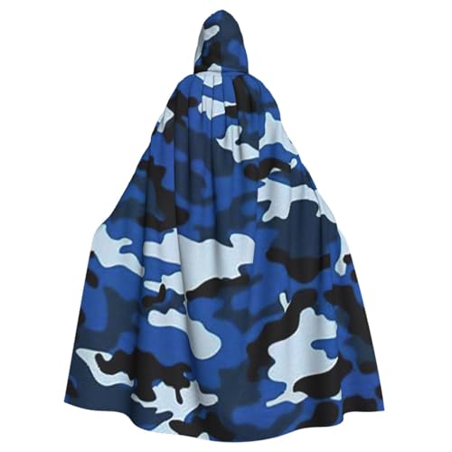 WURTON Eleganter Kapuzenumhang mit blauem Camouflage-Druck, für Halloween, Karneval, Mottopartys, Cosplays, Erwachsene, Unisex