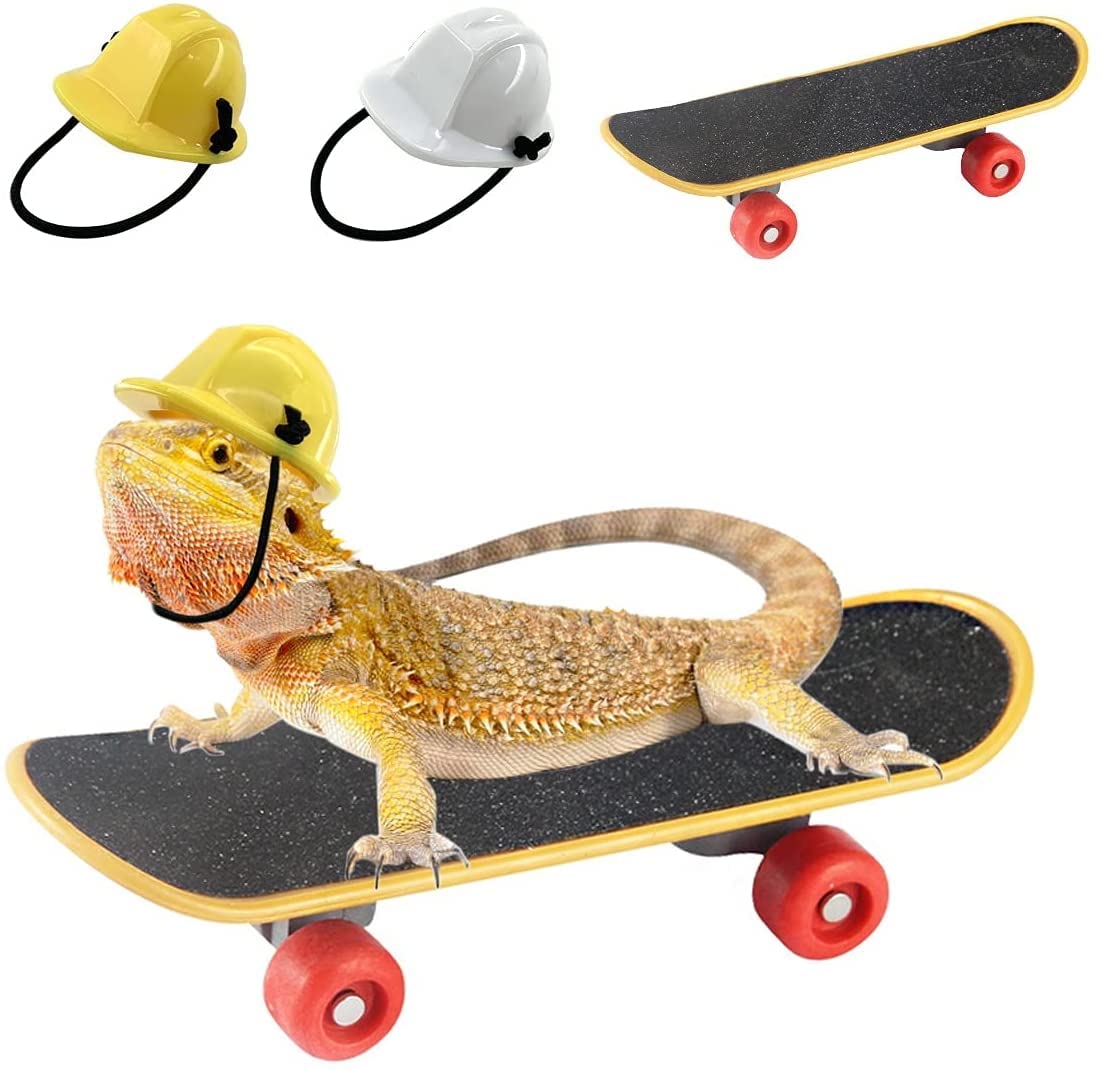 GYYJW Lizard Spielzeug Zubehör Lizard Little Engineer Hut Bauhelm Kappe und Mini Scooter für Hamster Eidechse Papagei Reptilienkritter 3 Stück