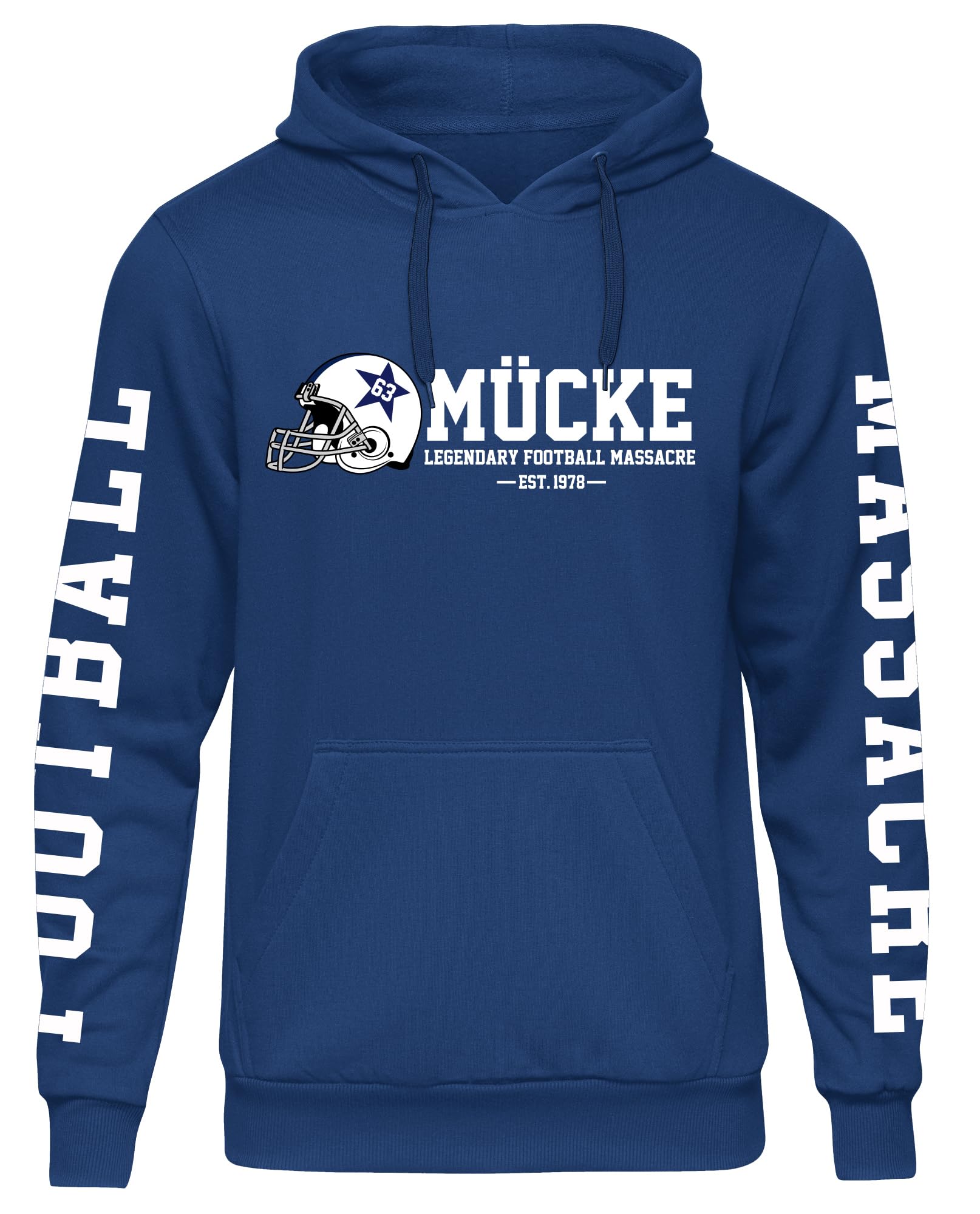 UGLYSHIRT Mücke 63 Herren Kapuzenpullover | Football Premium Hoodie Weltkulturerbe Pullover | Ärmeldruck M5 Blau (S)