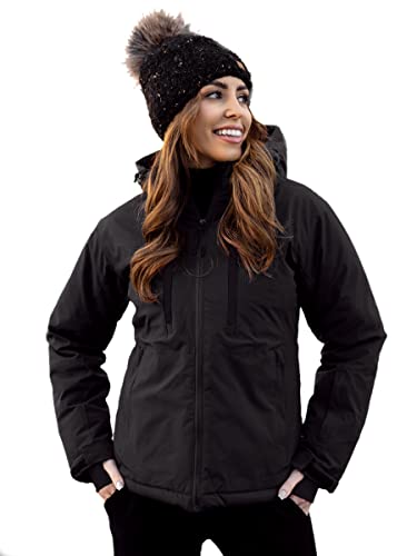 BOLF Damen Winterjacke Skijacke Snowboardjacke Schneejacke mit Kapuze Schneefang Bündchen Winddicht Wasserdicht Atmungsaktiv Outdoor Sport Style HH012 Schwarz XL [D4D]