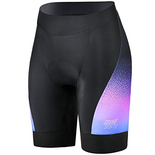 Souke Sports Radlerhose Damen Fahrradhose Damen Gepolstert Schnelltrockende Fahrradunterhose Damen Elastische Fahrradunterhose Damen Radhose Damen Kurz mit Atmungsaktive 4D Gel Sitzpolster