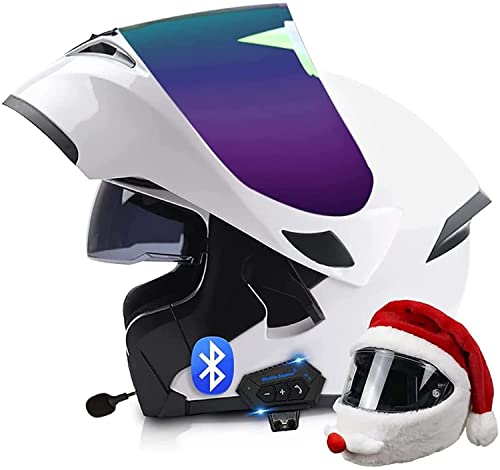 Integrierter Bluetooth-Helm Klapphelme Modularer Helm Integralhelm Motorradhelm,ECE/DOT-zertifizierter Moped-Motorcross-Elektrorollerhelm Mit Doppelvisier,für Damen Herren