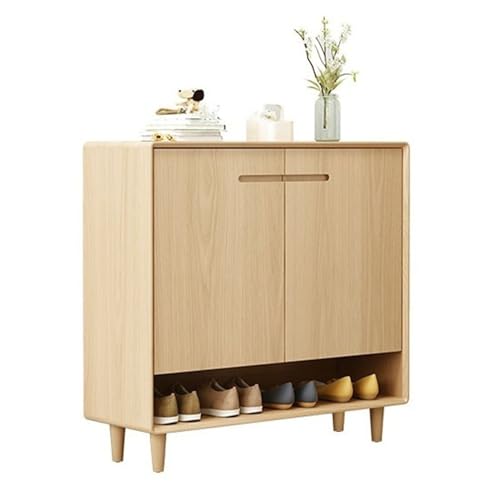 Platzsparender Schuhschrank 5-stufiger freistehender Schuhschrank-Organizer for den Eingangsbereich, Schuhschrank aus Holz, Schuhschrank mit 2 Türen, verstellbare Regale Schuhaufbewahrung(Natural,80cm