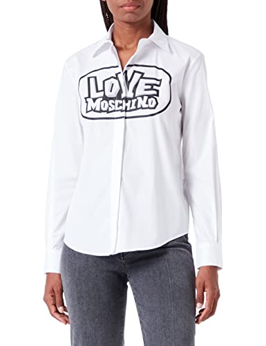 Love Moschino Damen Regular Fit Long Sleeves With Maxi Skate Print Shirt, Optical White, 40 EU