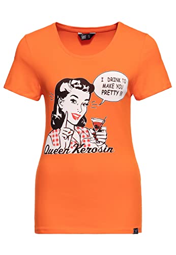 Queen Kerosin Damen Vintage Shirt | T-Shirt | Slim Fit | Frontprint | Kurzarm | Retro | Cocktail | Pin-Up | Pretty | 50S | Rockabella I Drink to Make You Pretty