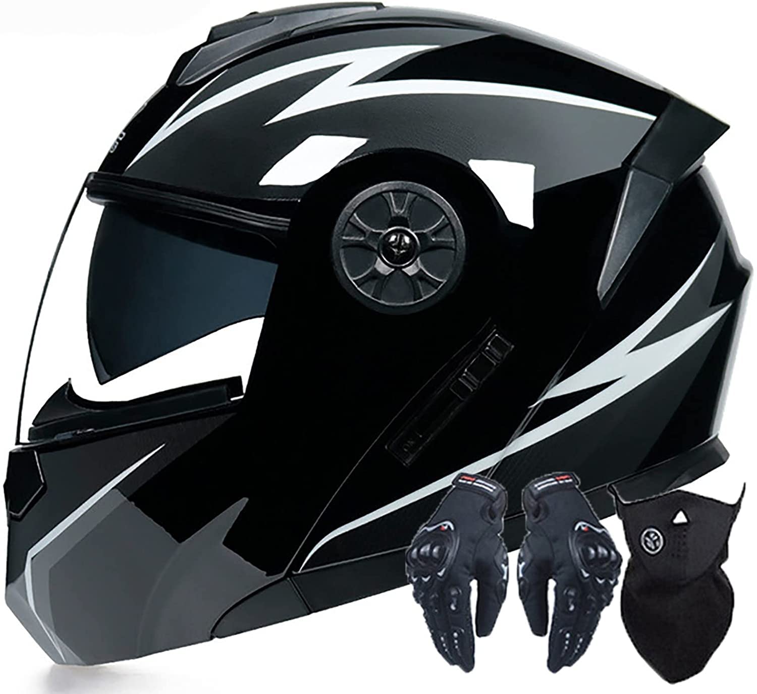 Motorradhelm mit Doppelscheib Motorrad Klapphelm Helm,DOT/ECE Zertifizierung Damen Herren Adult Leichter Klapphelm für Streetbike Rennsport Motocross Flip Up Modular Helm