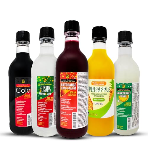 5er-Pack Aromhuset-Limonadenkonzentrat - Cola, Grapefruit-Tonic, Blutorangen, Zitrone-Limette och Ananas