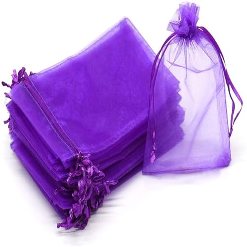 50 Stück schiere transparente Chiffon-Organzabeutel Weihnachten Halloween Hochzeit Geburtstagsfeier Süßigkeiten Geschenkboxen Schmuckverpackungsbeutel-Pflaume,11x16cm