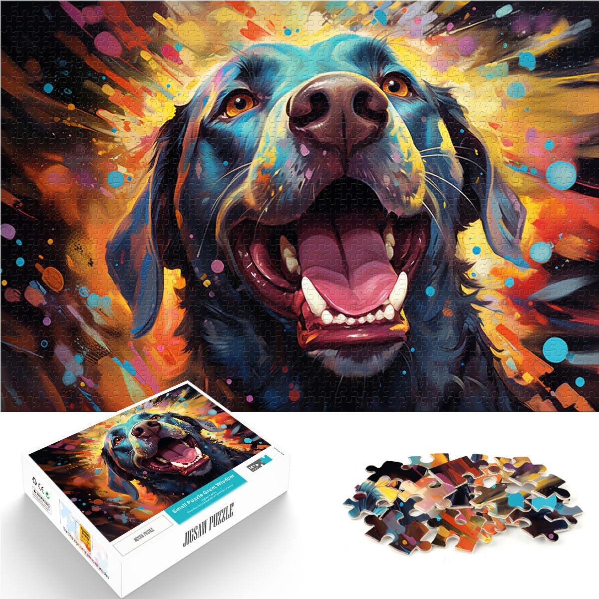 Puzzlespiele, farbenfroher Psychedelischer Haustierhund, 1000 extragroße Teile, anspruchsvolles, unterhaltsames Spiel für die ganze Familie, 1000 Teile (50 x 75 cm)