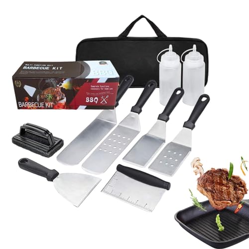 Takluu 9-teiliges Grillwerkzeug-Set, Grillutensilien-Set 9-teilig - Metall-Barbeque-Grill-Set, Edelstahl-BBQ-Kochset - Rostfreie Grillutensilien mit Aufbewahrungstasche für Camping-Grillpartys im