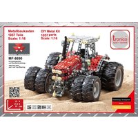 Tronico 10083 - Metallbaukasten Traktor Massey Ferguson MF-8690 mit Zwillingsbereifung, Profi Serie, Maßstab 1:16, 1057-teilig, rot