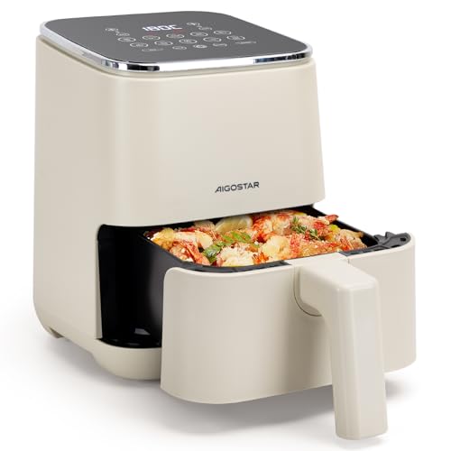 Aigostar White Dot Heißluftfritteuse 2L, Airfryer mit 8 Programmen und LED-Touchscreen, Einstellbare Zeit und Temperatur, Herausnehmbarer Antihaft-Rost, leicht zu Reinigen, BPA-frei, 1200W