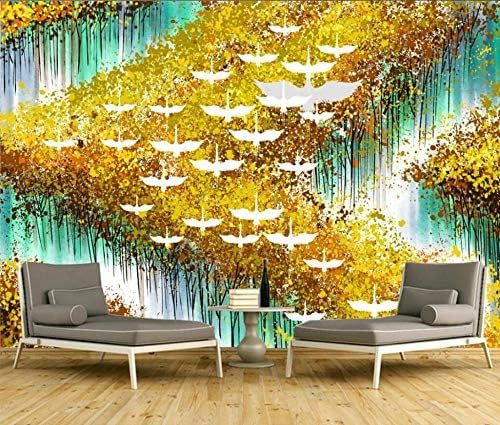 XLMING Elegante Golden Flying Birds Wald Abstrakte Landschaft Malerei Küche Esszimmer Arbeitszimmer Wohnzimmer TV Hintergrund Wand 3D Tapete-200cm×140cm