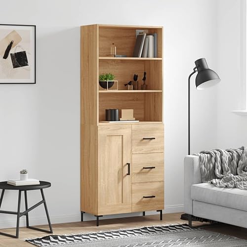 Highboard Sonoma-Eiche 69,5x34x180 cm Holzwerkstoff,Elegantes Highboard aus SonomaEiche mit viel Stauraum für das Wohnzimmer