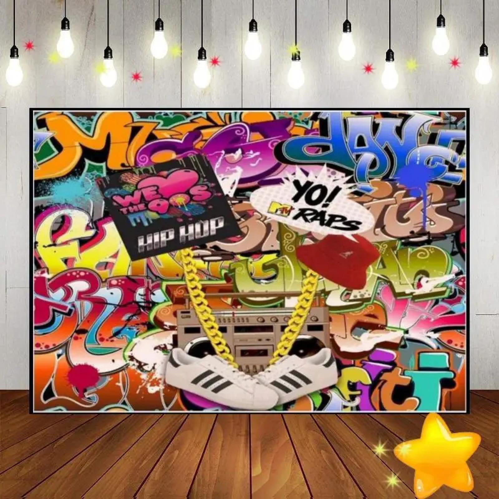 Basketball Graffiti Thema Splash Glühen Dunkel Bunt Farbe Hintergrund Fotografie Kulissen Party Baby Shower Dekoration 350x230cm