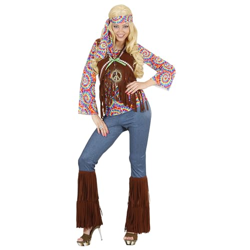 Widmann - Kostüm Psychedelic Hippie Frau, Shirt mit Weste, Hose, Stirnband, Kette, Karneval, Mottoparty