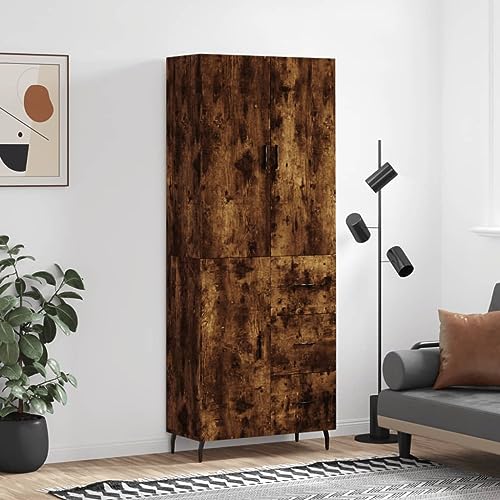 Highboard Räuchereiche 69,5x34x180 cm Holzwerkstoff,Elegantes Sideboard mit HighboardAufsatz: Viel Stauraum für modernes Wohnen